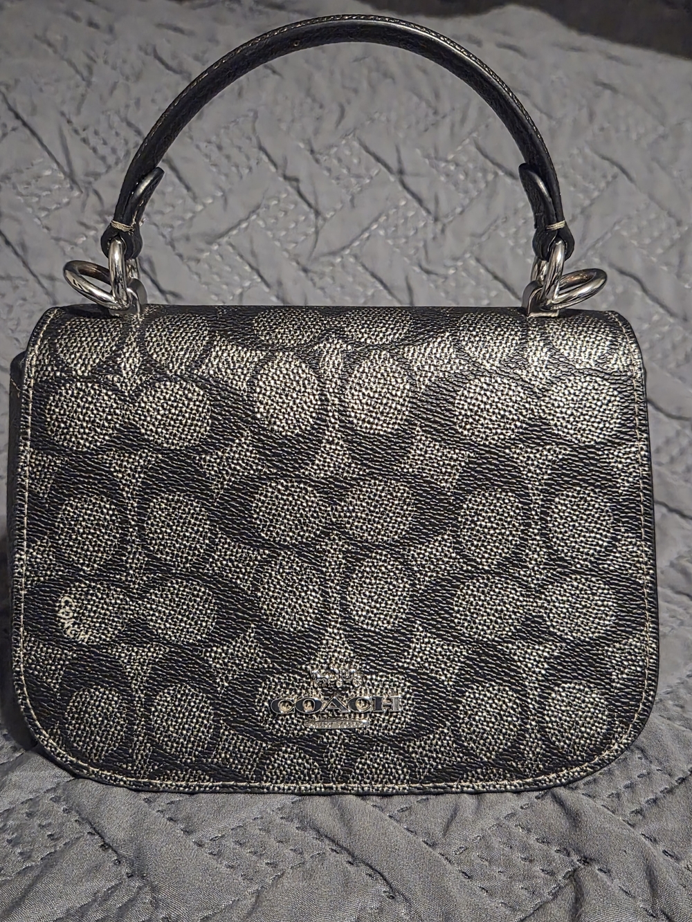 COACH Signature Small Top-Handle Bag in Metallic Black